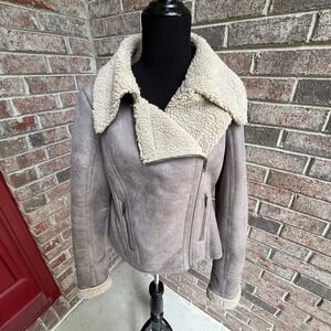 The‎ Limited Faux Suede Moto Jacket Sherpa Zip Up Coat Womens Medium